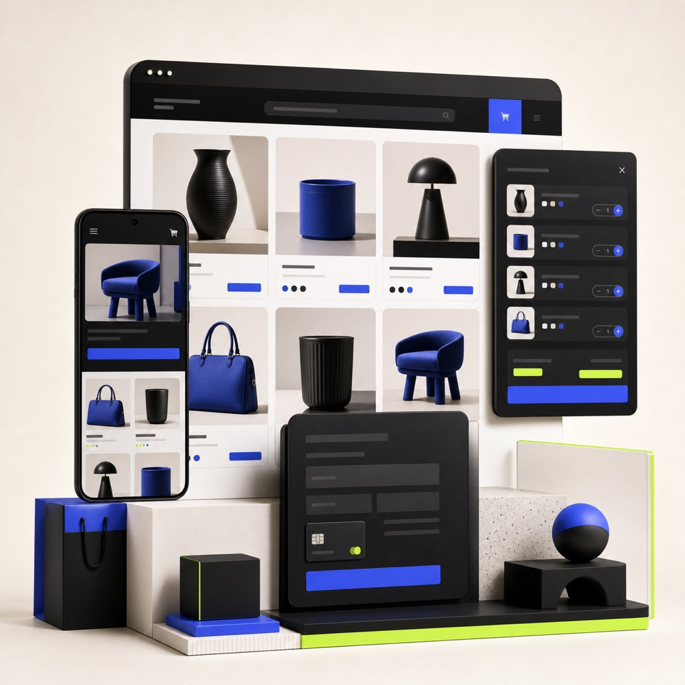 BriefBuilt Shopify storefront design shown across desktop, tablet and mobile screens