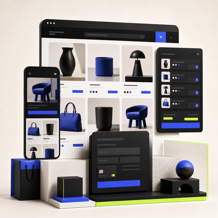 BriefBuilt Shopify storefront design shown across desktop, tablet and mobile screens